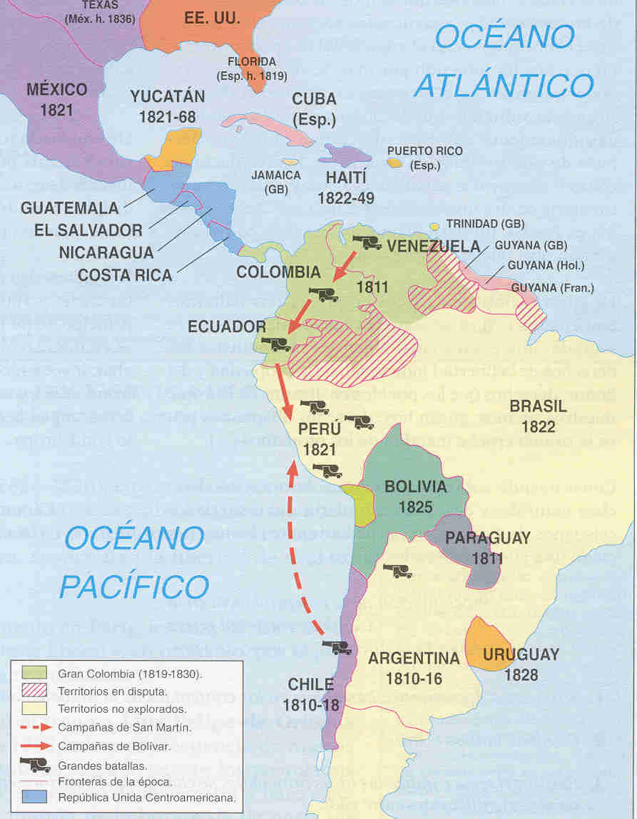 Mapa - La Independencia De América Del Sur – Las Guerras De ...